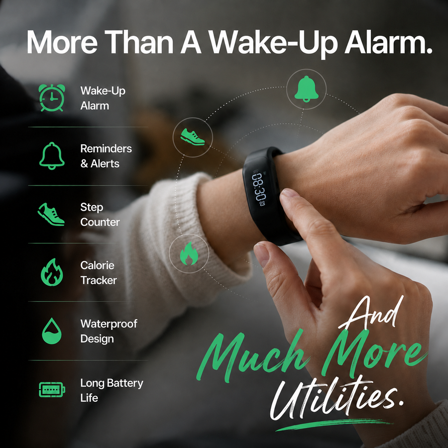 One wristband for your whole day! wake-up alarms, reminders, activity tracking, calories, and more.